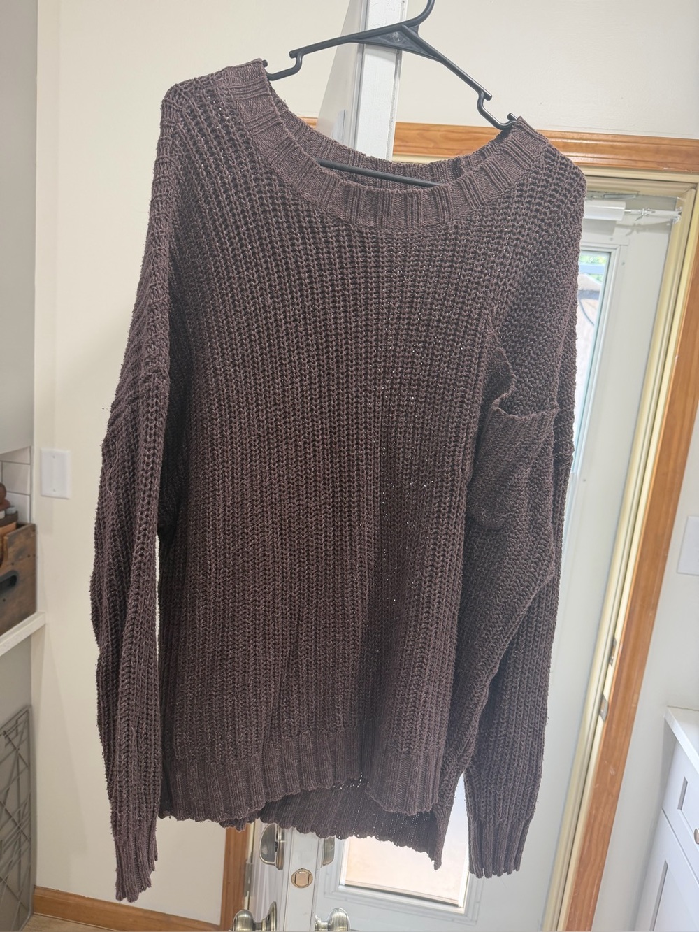 American Eagle Outfitters Chunky Knit Crew Sweater - Dark Brown